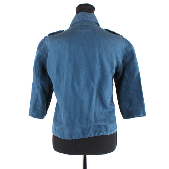 Zadig & Voltaire Kavy Blue Zip Up Linen Military Jacket XS Patch Half Sleeve Top - Picture 5 of 7